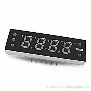 Four-digit 7-segment LED display, 0.25-inch green color, common cathode, black face, white segment
